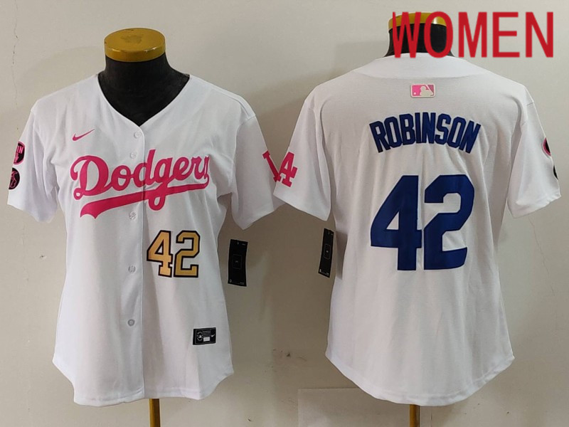 Women Los Angeles Dodgers #42 Robinson White joint name 2024 Nike MLB Jersey style 9123->women nfl jersey->Women Jersey